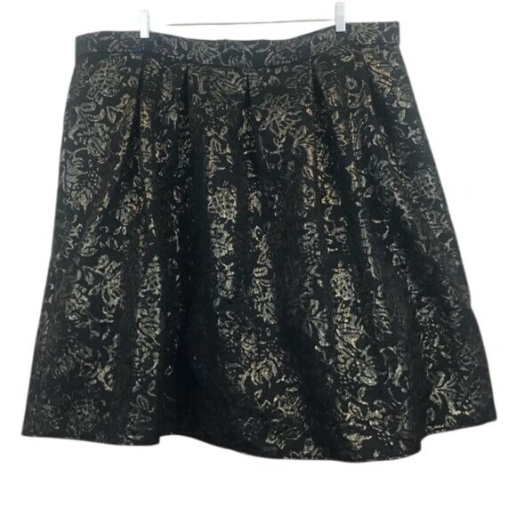 Marina Black & Gold Floral Metallic Skirt 3X A-Line Design Made In USA - Picture 1 of 8